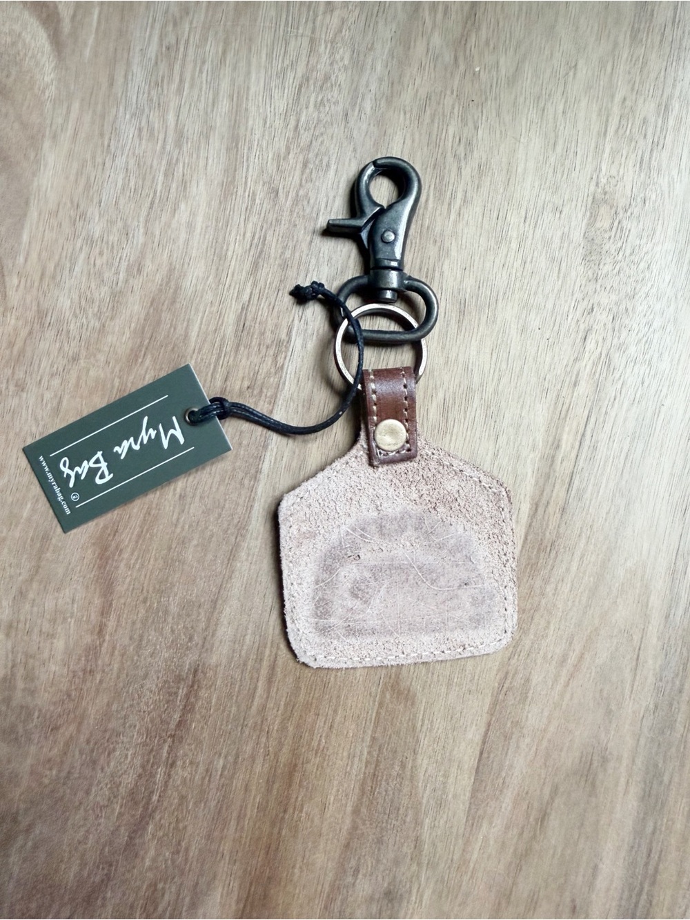 Myra Bag Brown Leather Keychain with Red Flower Accent - Picture 4 of 4